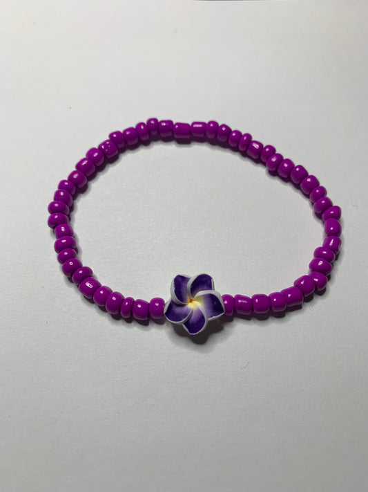 Purple Hawaii Flower Seed Bead Bracelet