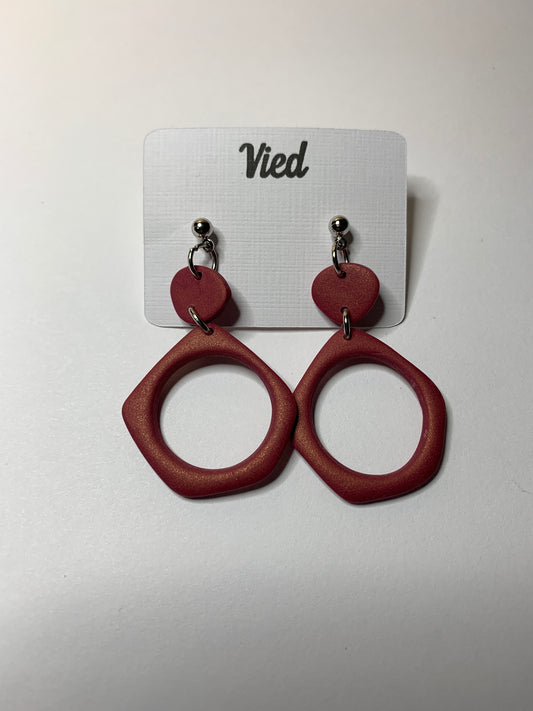 Polymer Clay Earrings / Burgandy with gold sparkles