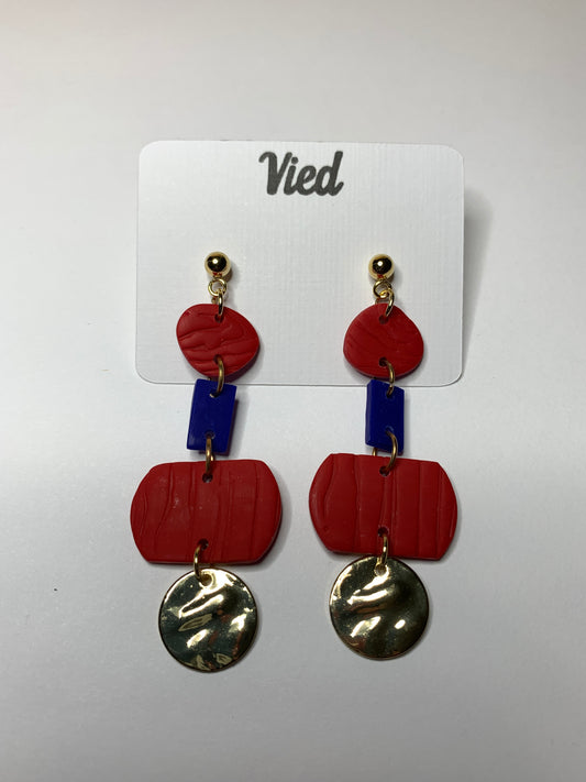 Polymer Clay Earrings / Red and Royal Blue