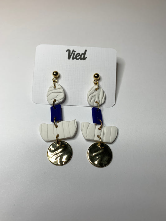 Polymer Clay Earrings / White and Royal Blue