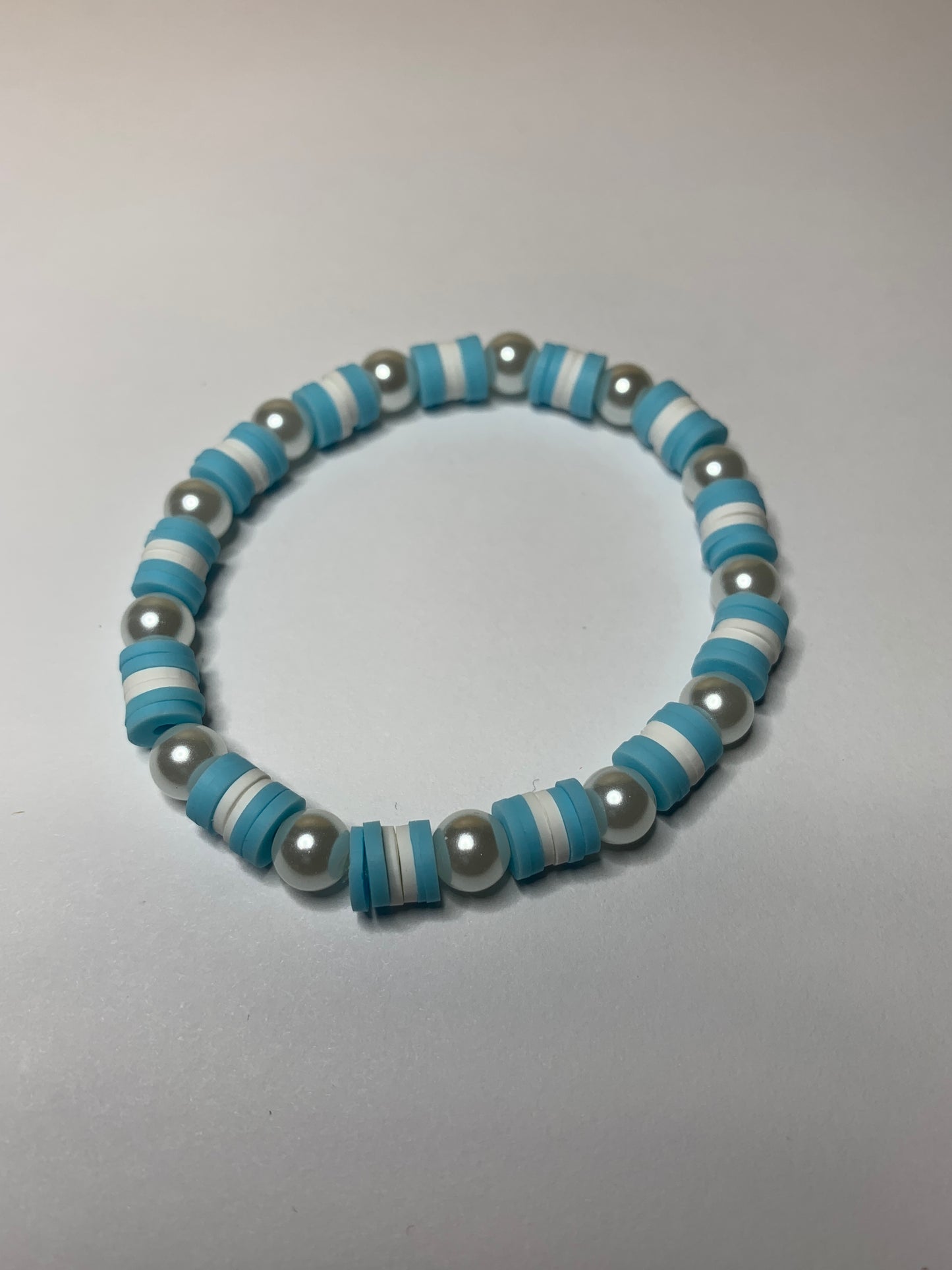 Clay Beaded / Light Blue and White