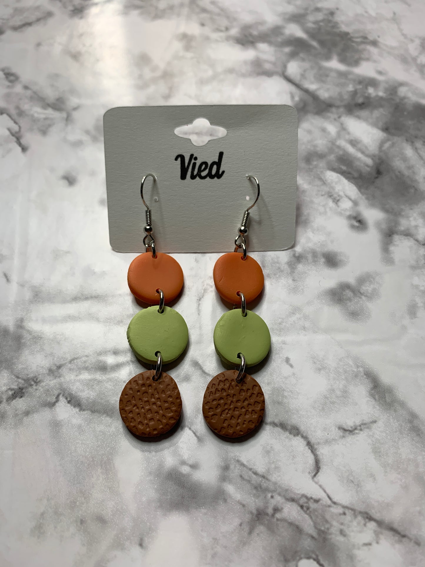 Polymer Clay Earring / Sage, Brown and Pumpkin