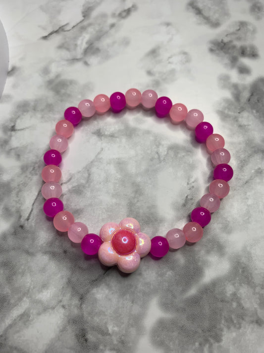 Beaded Bracelet / Pink Flower