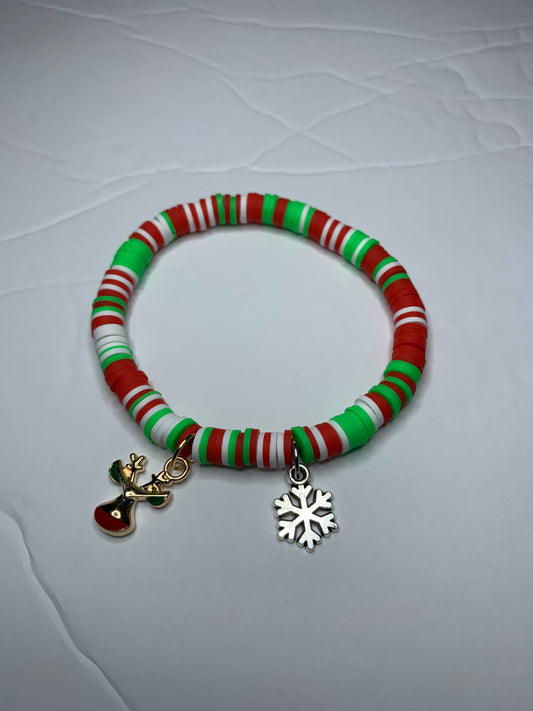 Ho Ho Ho Deer / Clay Beaded Bracelet