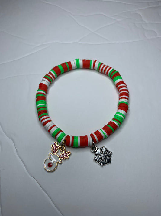 Ho Ho Ho white deer / Clay Beaded Bracelet