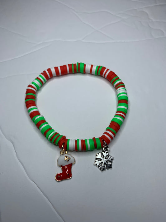 Ho Ho Ho Xmas boot / Clay Beaded Bracelet