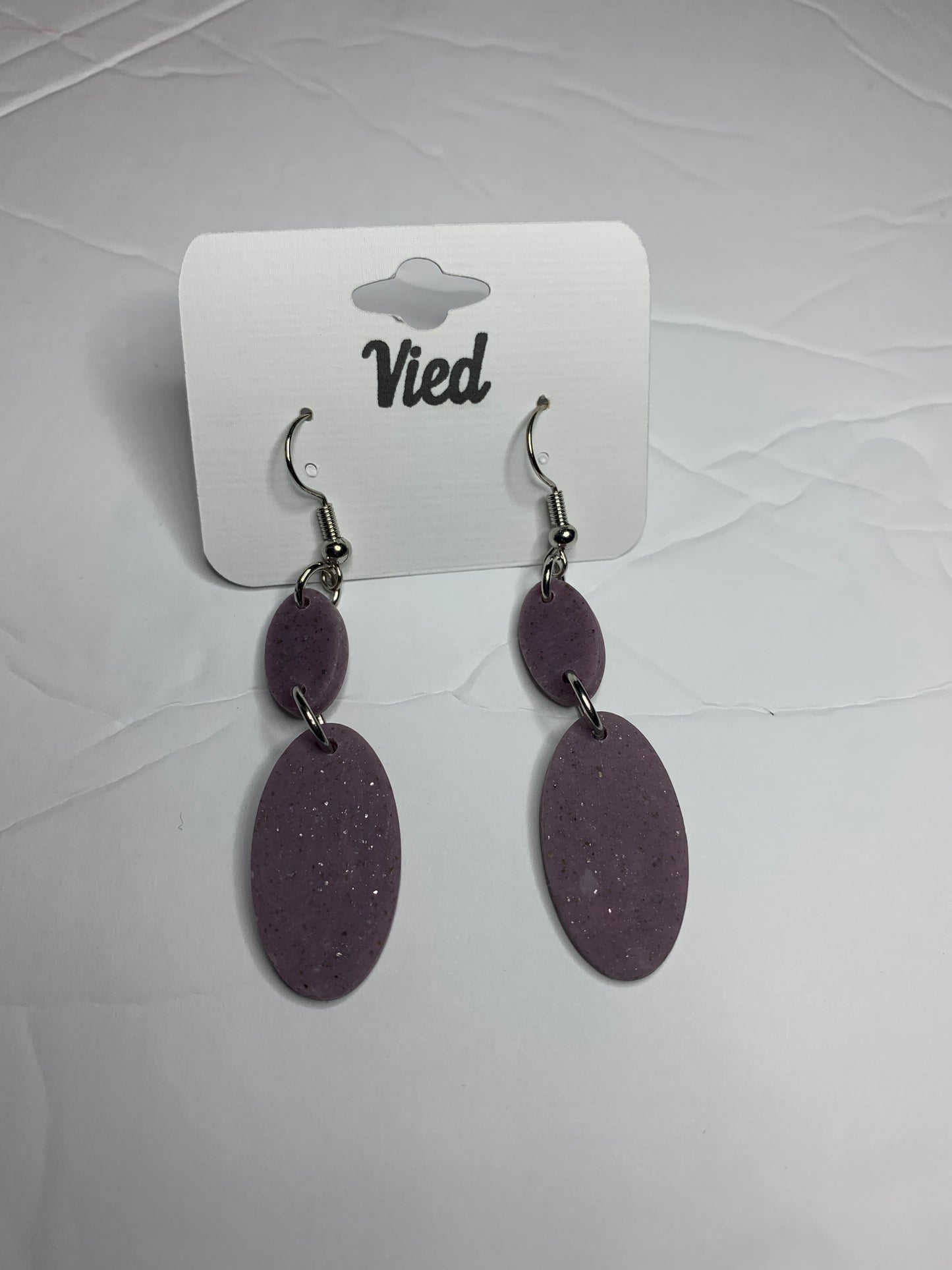 Polymer Clay Earring / Oval lilac sparkly