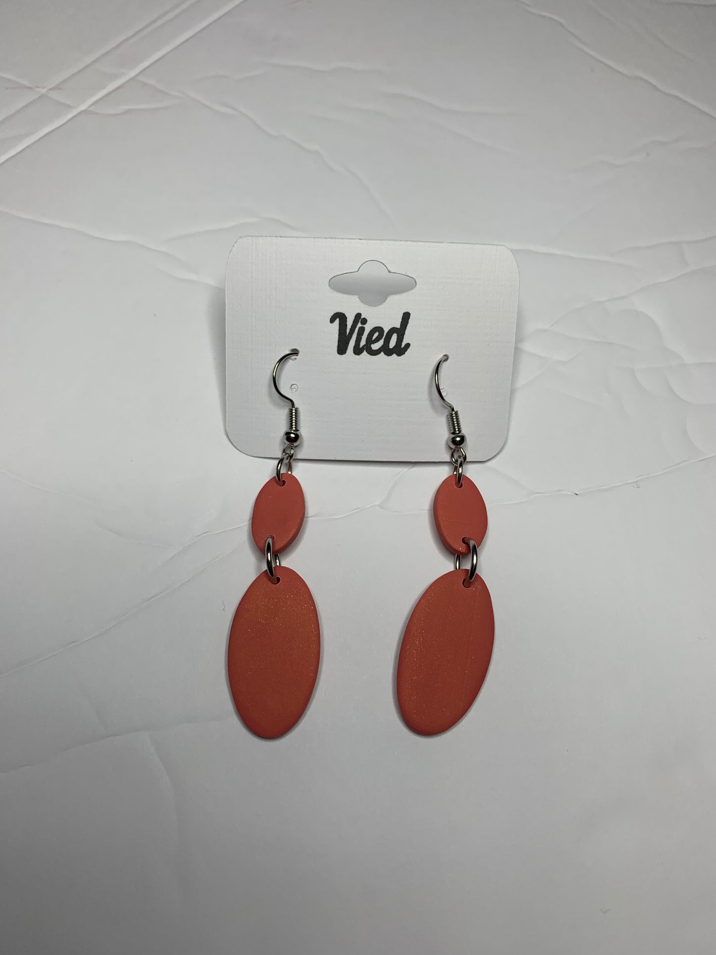 Polymer Clay Earring / Oval coral