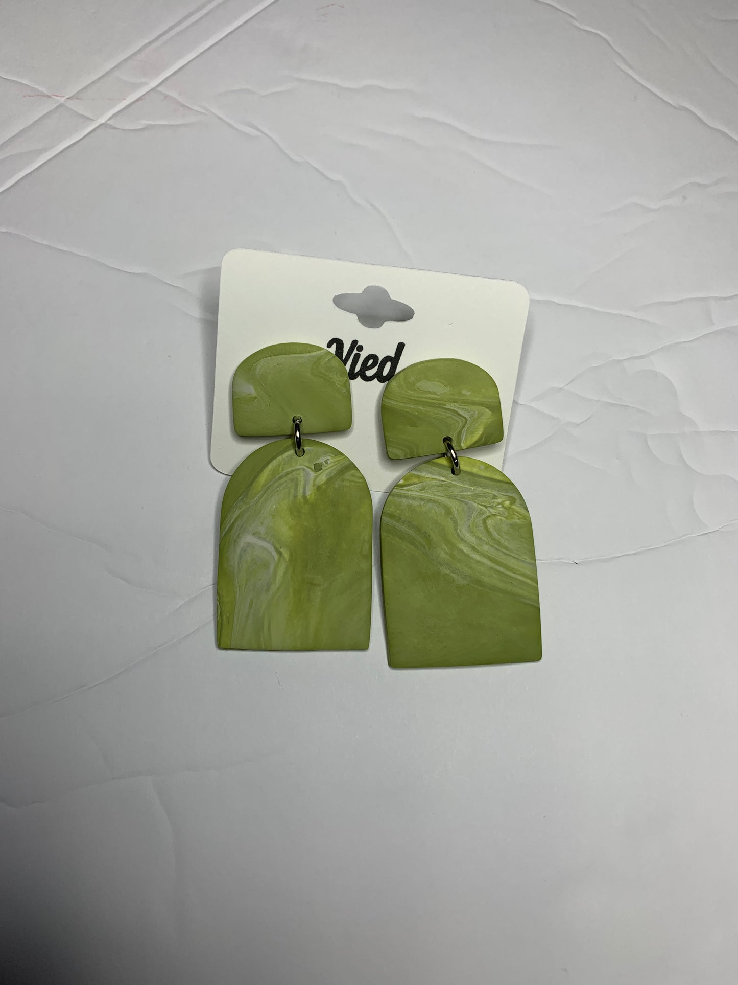 Polymer Clay Earring / Swirl olive green