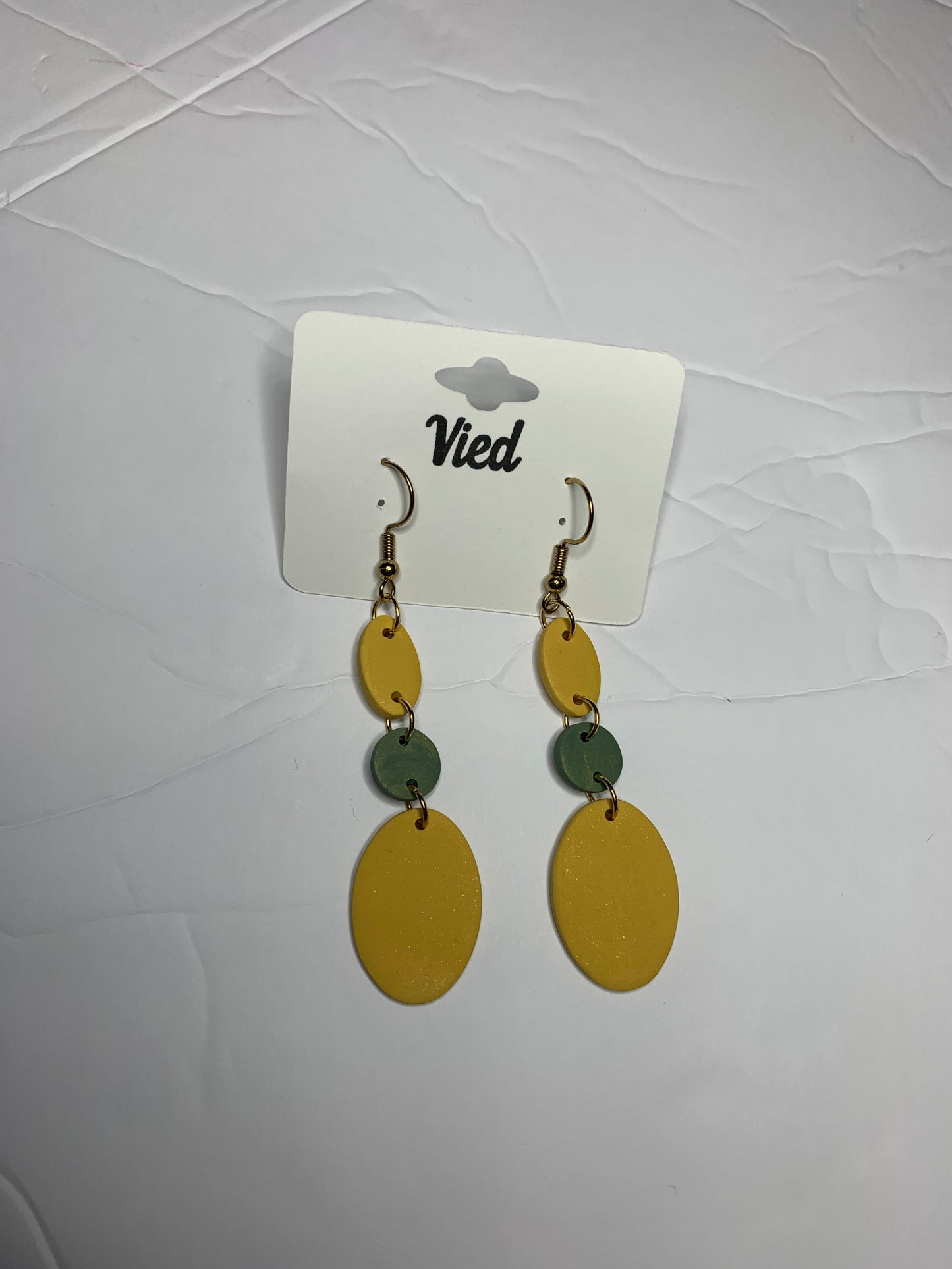 Polymer Clay Earring / Sage oval and mustard