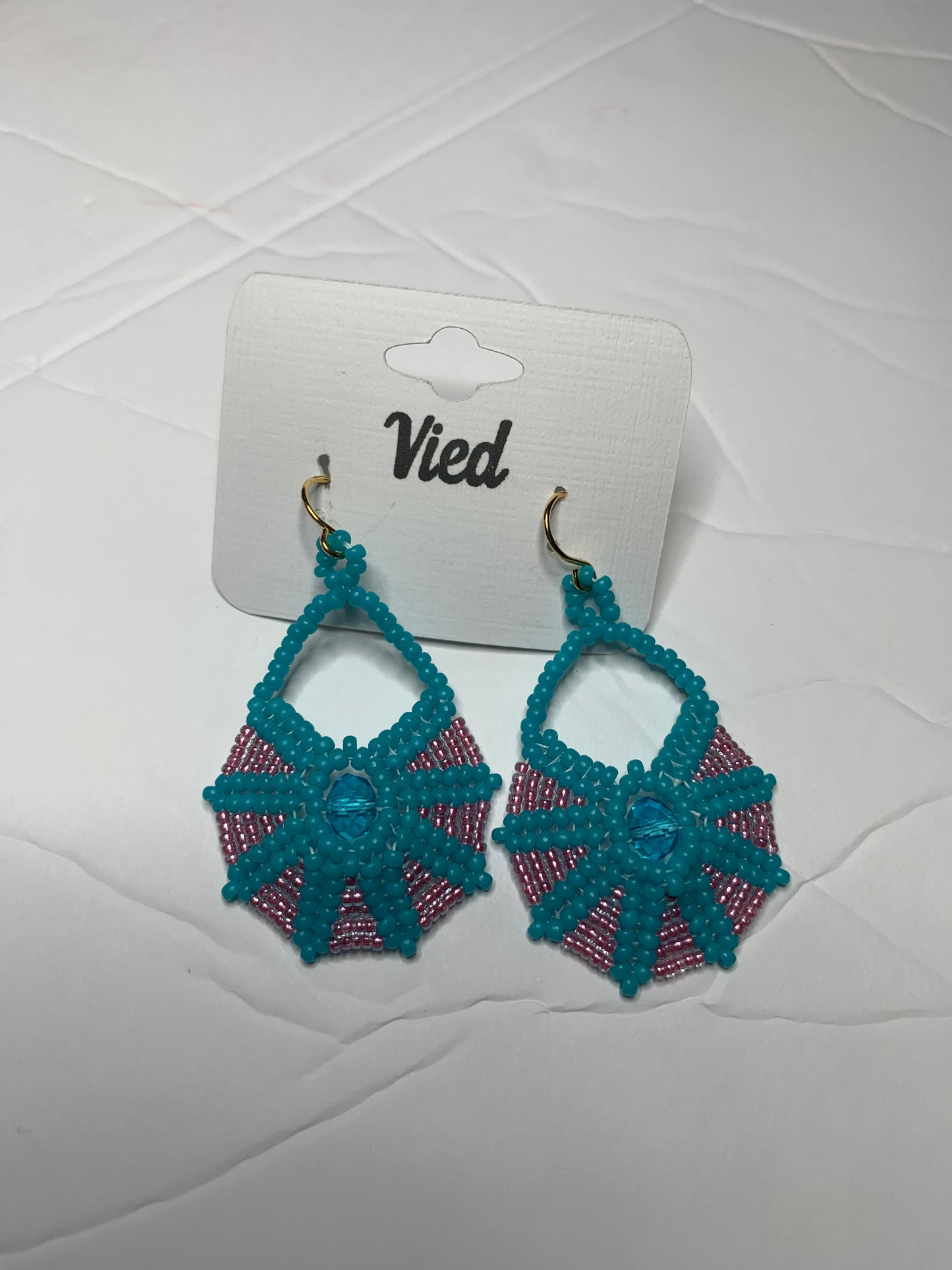 Seed Bead Earring / Turquoise and Pink